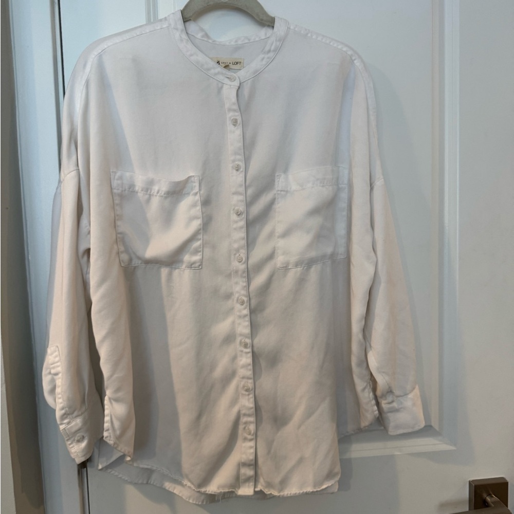 Lou & Gray Tencel White Button-Up Blouse